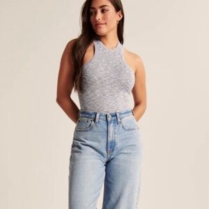 A&F | Abercrombie & Fitch Racerback Bodysuit Women Med Blue Grey Space Dye Knit